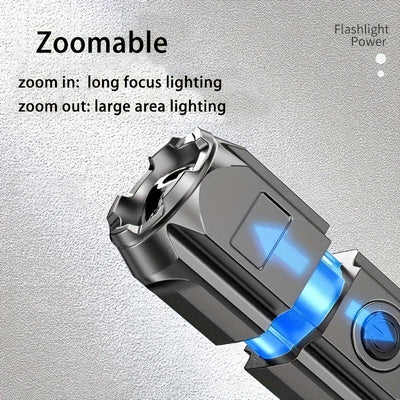 APOLLOFIRE High-Power Zoom Flashlight, 800mAh Rechargeable Battery, Portable Multi-Functional Telescopic Torch for Outdoor & Home Use, Black with Textured Grip, Flashlight Rechargeable