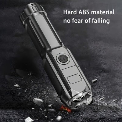 APOLLOFIRE High-Power Zoom Flashlight, 800mAh Rechargeable Battery, Portable Multi-Functional Telescopic Torch for Outdoor & Home Use, Black with Textured Grip, Flashlight Rechargeable