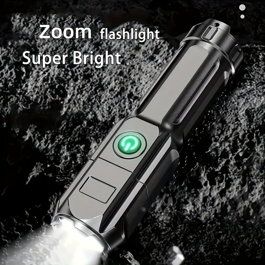 APOLLOFIRE High-Power Zoom Flashlight, 800mAh Rechargeable Battery, Portable Multi-Functional Telescopic Torch for Outdoor & Home Use, Black with Textured Grip, Flashlight Rechargeable