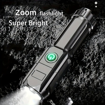 APOLLOFIRE High-Power Zoom Flashlight, 800mAh Rechargeable Battery, Portable Multi-Functional Telescopic Torch for Outdoor & Home Use, Black with Textured Grip, Flashlight Rechargeable