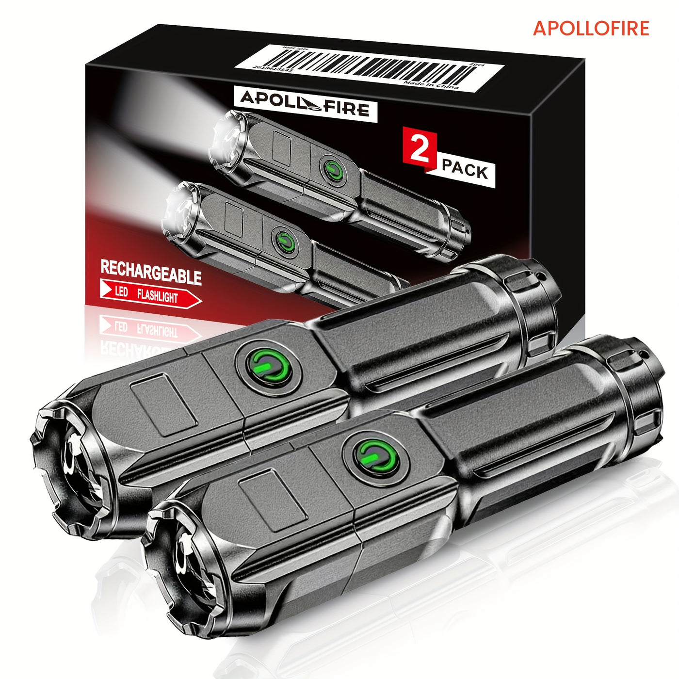 APOLLOFIRE High-Power Zoom Flashlight, 800mAh Rechargeable Battery, Portable Multi-Functional Telescopic Torch for Outdoor & Home Use, Black with Textured Grip, Flashlight Rechargeable