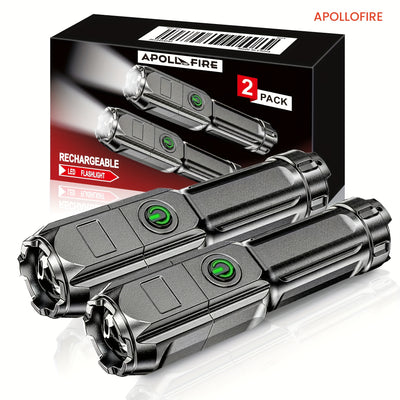 APOLLOFIRE High-Power Zoom Flashlight, 800mAh Rechargeable Battery, Portable Multi-Functional Telescopic Torch for Outdoor & Home Use, Black with Textured Grip, Flashlight Rechargeable