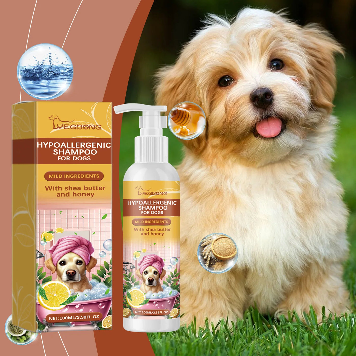 Yegbong 100ml Pet Shampoo – Hypoallergenic Dog Shampoo for Itchy Skin & Soft Fur
