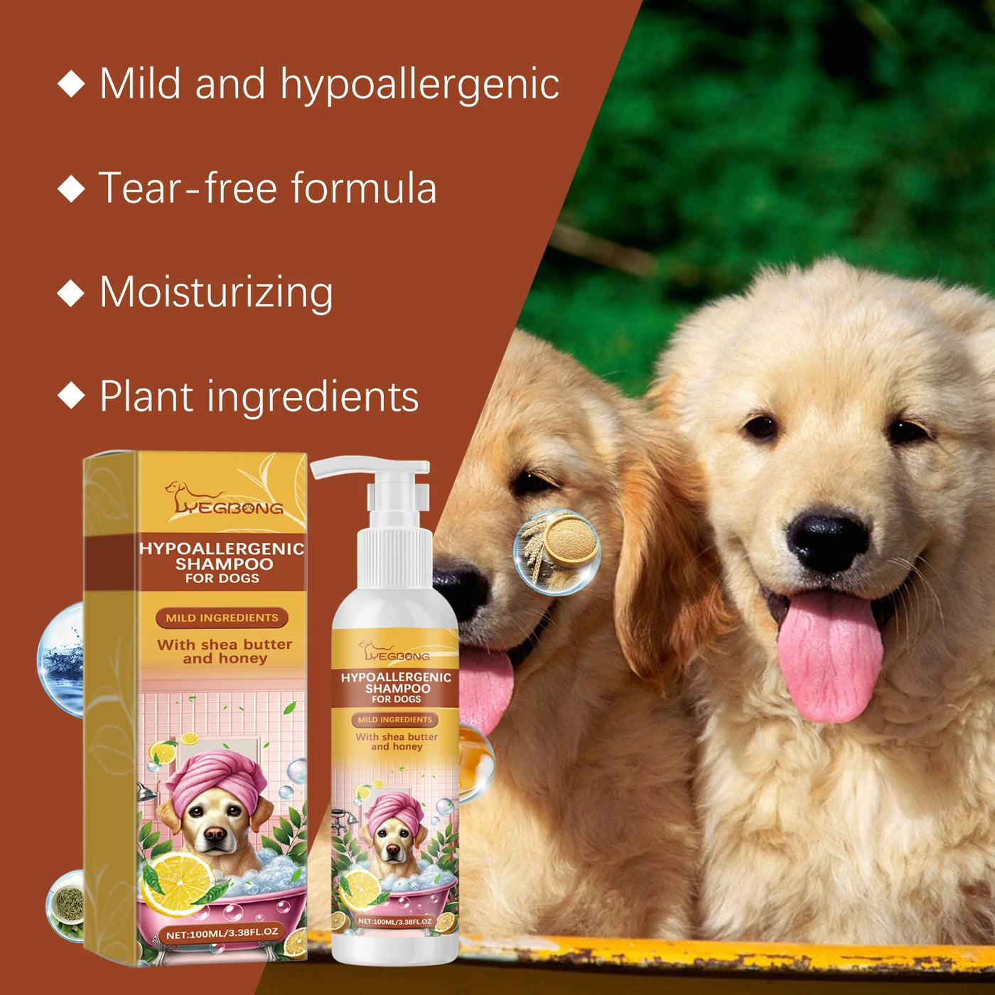 Yegbong 100ml Pet Shampoo – Hypoallergenic Dog Shampoo for Itchy Skin & Soft Fur