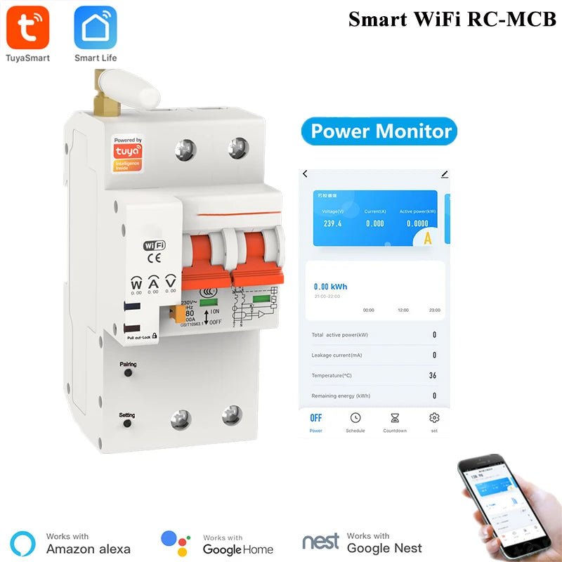 2P WiFi Smart Circuit Breaker – Energy Monitoring & App Control