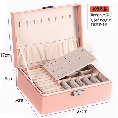 1 Pcs Portable Jewelry Storage Box Pink Home Travel Earrings Necklace Ring Jewelry Box Leather Woman Jewelry Display Box Gift