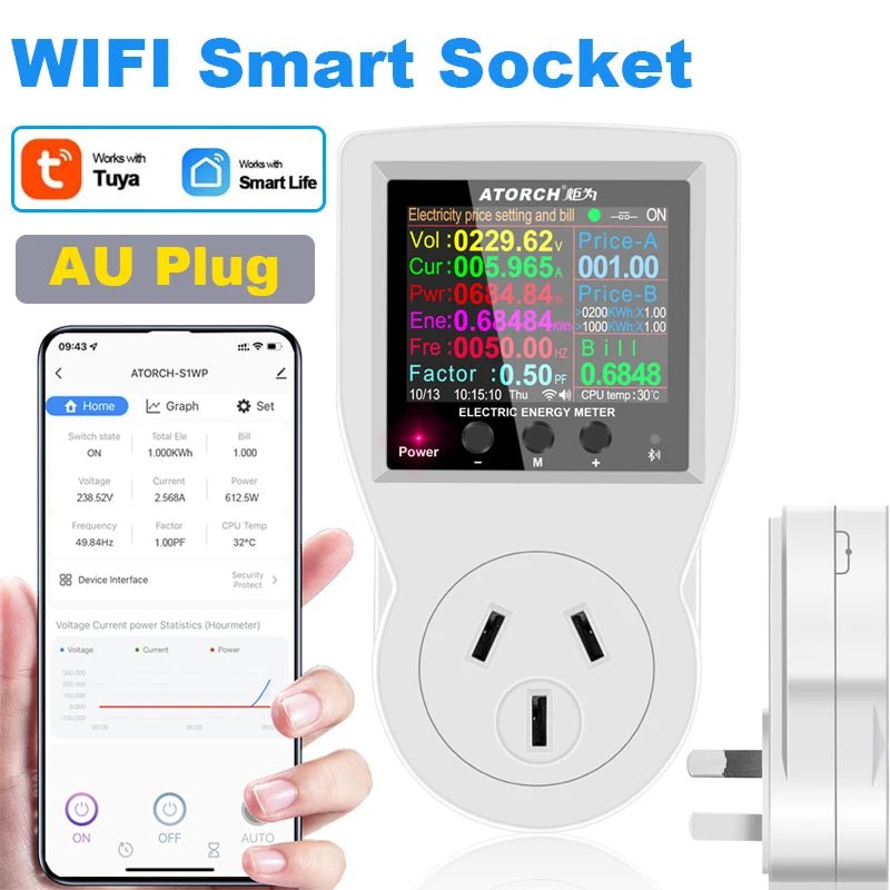 ‌Tuya WiFi Smart Plug 16A – Energy Monitoring Socket with App Control