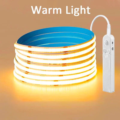 COB Motion Sensor LED Strip Light – 320 LEDs/m Battery Powered Lighting for Stairs, Bedroom & Closet