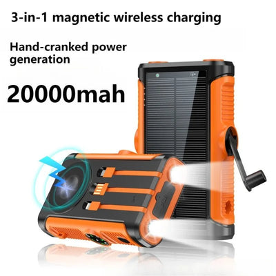 Hand Crank Solar Power Bank 22.5W Fast Charging 15W Magsafe Wireless Charger 20000mAh Portable Battery for IPhone Xiaomi Huawei