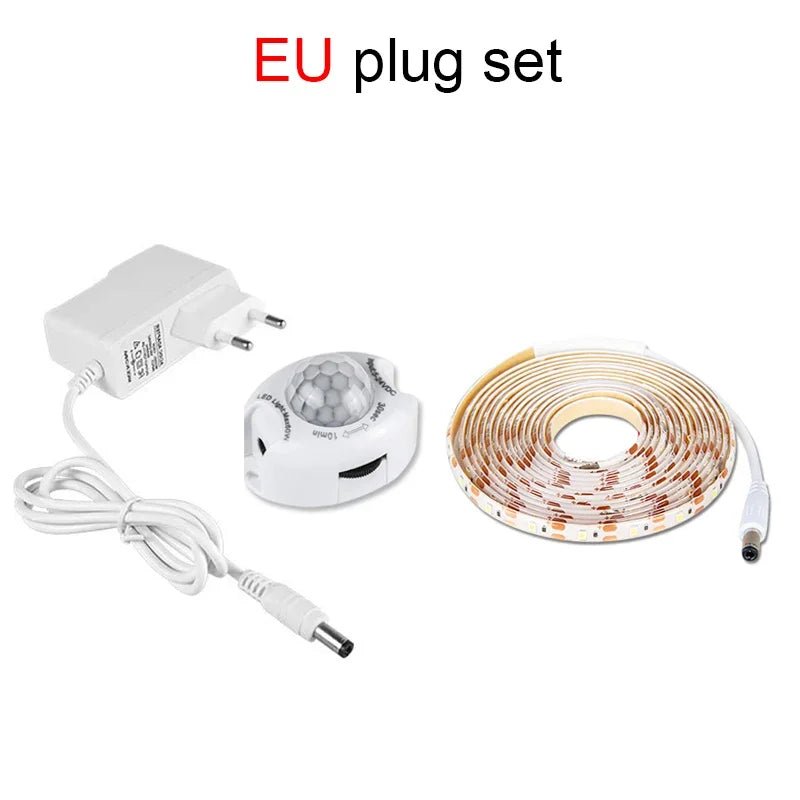 Motion Sensor LED Strip Light DC 12V Waterproof Under Cabinet Lamp For Bedroom Kitchen Flexible LED Strip US EU Power Adapter