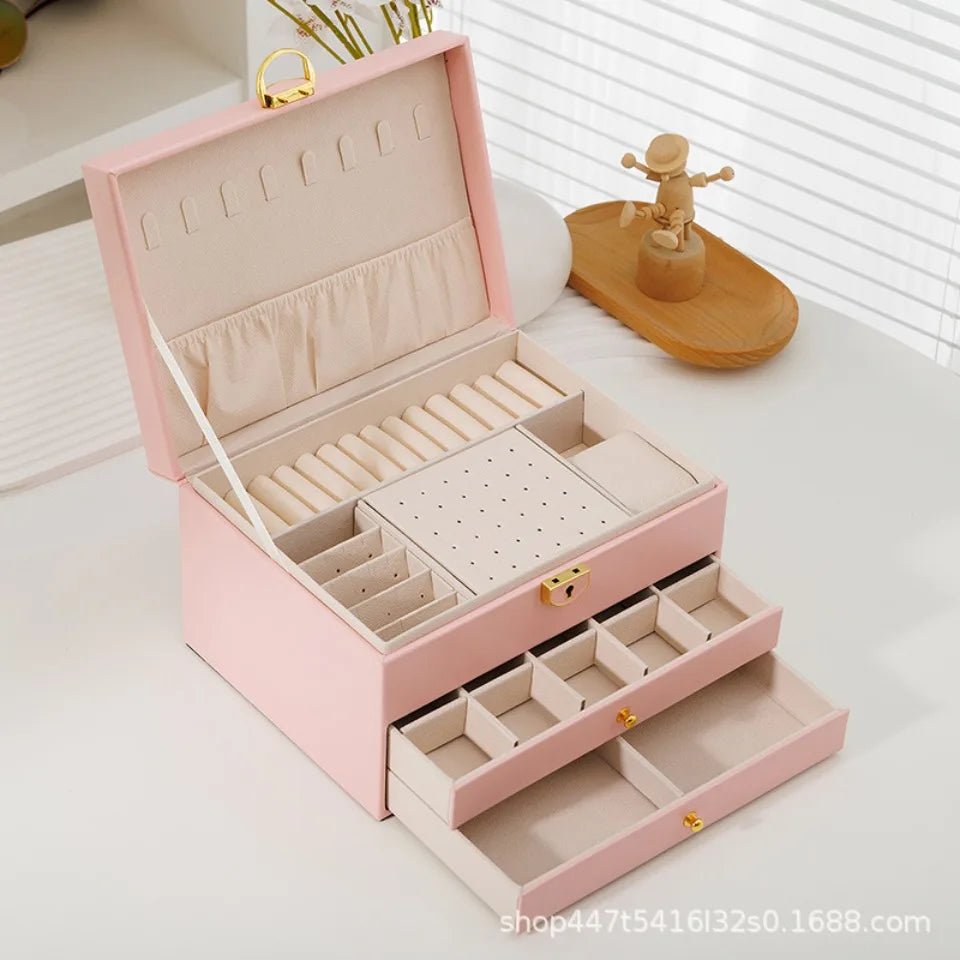 1 Pcs Portable Jewelry Storage Box Pink Home Travel Earrings Necklace Ring Jewelry Box Leather Woman Jewelry Display Box Gift
