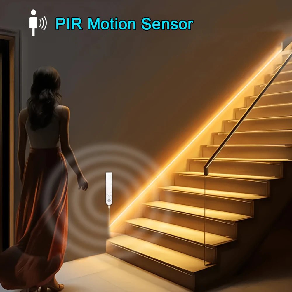 COB Motion Sensor LED Strip Light – 320 LEDs/m Battery Powered Lighting for Stairs, Bedroom & Closet