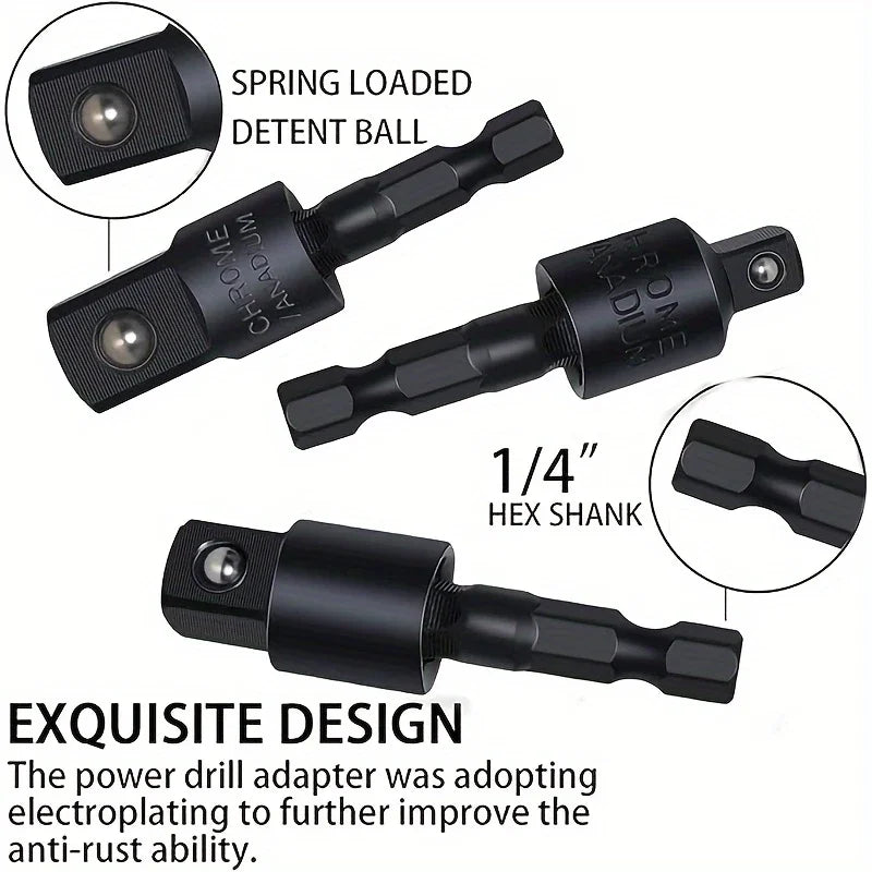 Flexible Drill Bit Extension Kit – 105° & 90° Right Angle Adapters, 1/4, 3/8, 1/2" Impact Socket Set