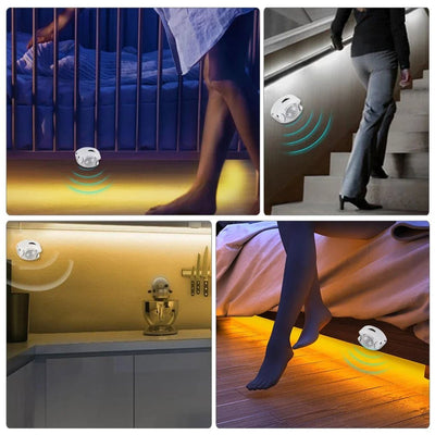 Motion Sensor LED Strip Light DC 12V Waterproof Under Cabinet Lamp For Bedroom Kitchen Flexible LED Strip US EU Power Adapter