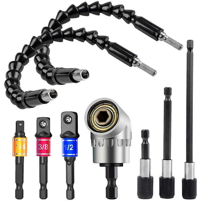 Bendable Drill Extension & Adapter Set – Hex Shank Bits with Universal Socket and Screwdriver Tools