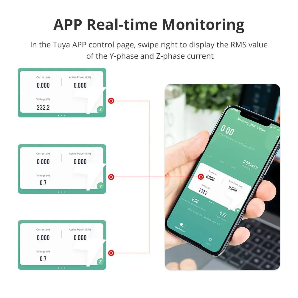 3-Phase WiFi Smart Power Meter – 63A Energy Monitor