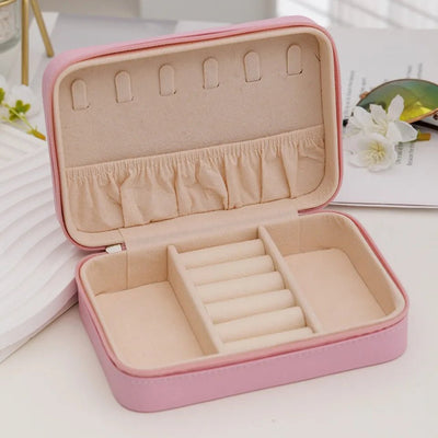 1 Pcs Portable Jewelry Storage Box Pink Home Travel Earrings Necklace Ring Jewelry Box Leather Woman Jewelry Display Box Gift