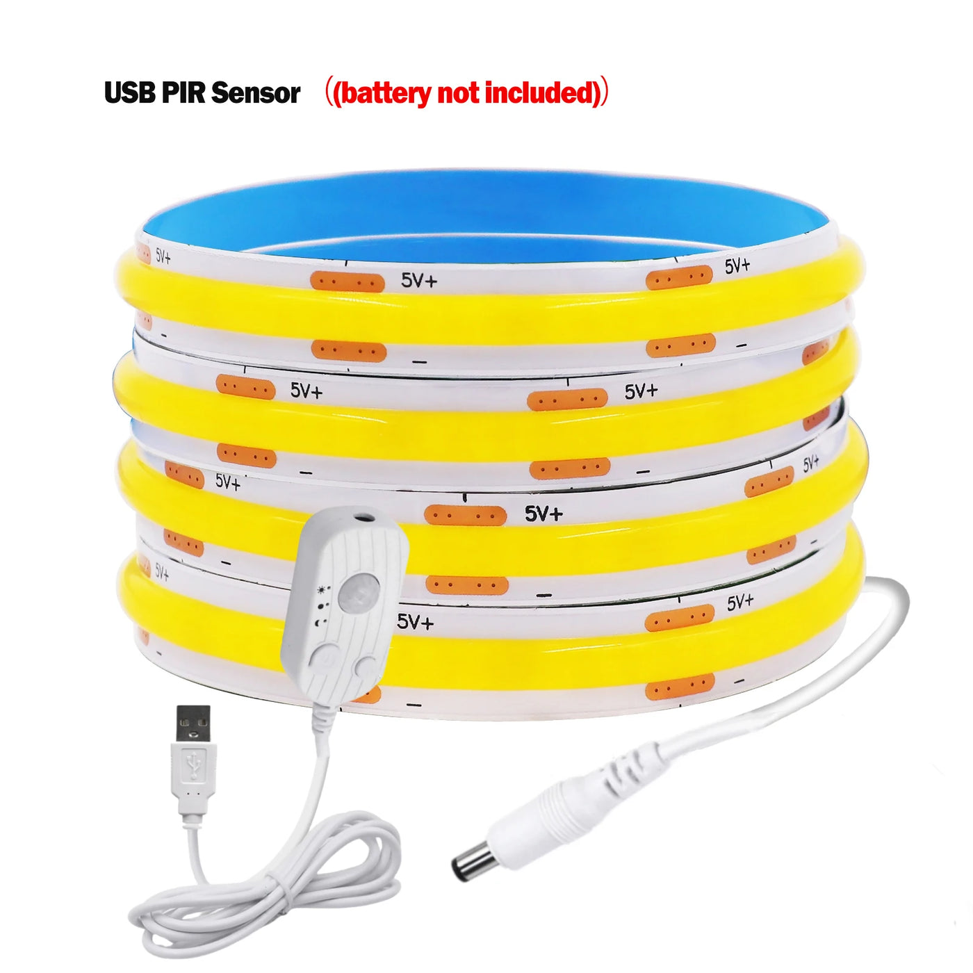 8MM COB LED Strip Light Motion Sensor Dimmable 5V 320LEDs/M USB/AAA Battery Powered Flexible Adhesive Room Night Light Backlight