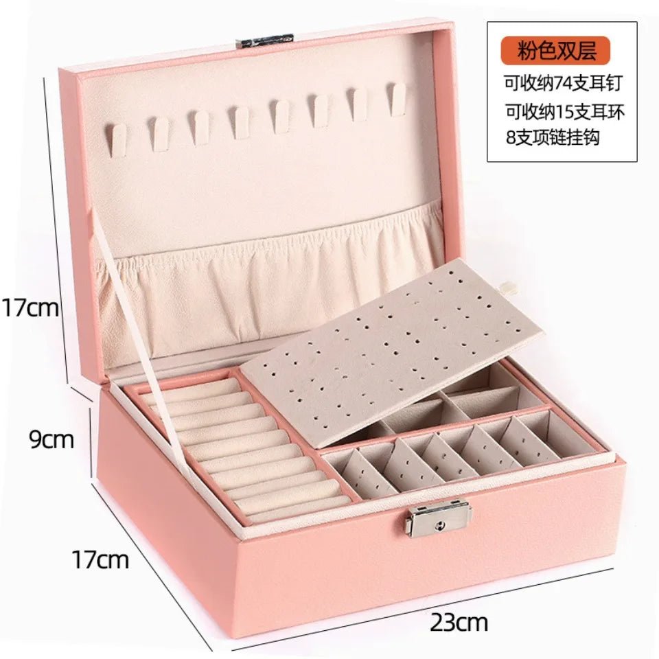 1 Pcs Portable Jewelry Storage Box Pink Home Travel Earrings Necklace Ring Jewelry Box Leather Woman Jewelry Display Box Gift