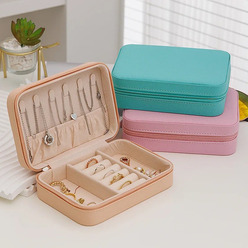 1 Pcs Portable Jewelry Storage Box Pink Home Travel Earrings Necklace Ring Jewelry Box Leather Woman Jewelry Display Box Gift