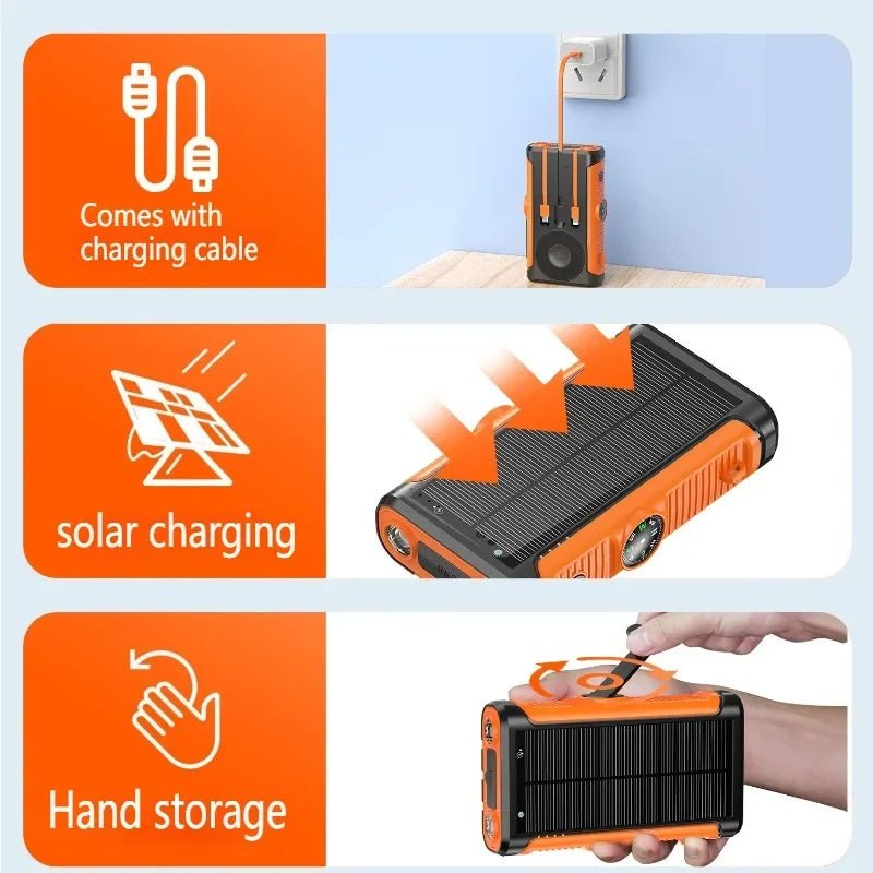 Hand Crank Solar Power Bank 22.5W Fast Charging 15W Magsafe Wireless Charger 20000mAh Portable Battery for IPhone Xiaomi Huawei