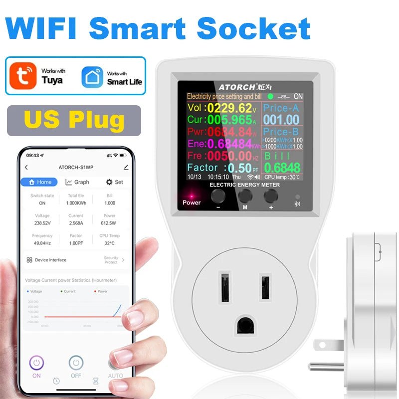 ‌Tuya WiFi Smart Plug 16A – Energy Monitoring Socket with App Control