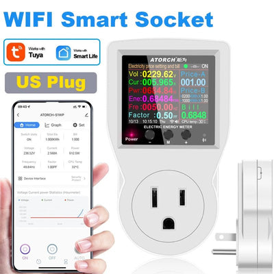 ‌Tuya WiFi Smart Plug 16A – Energy Monitoring Socket with App Control