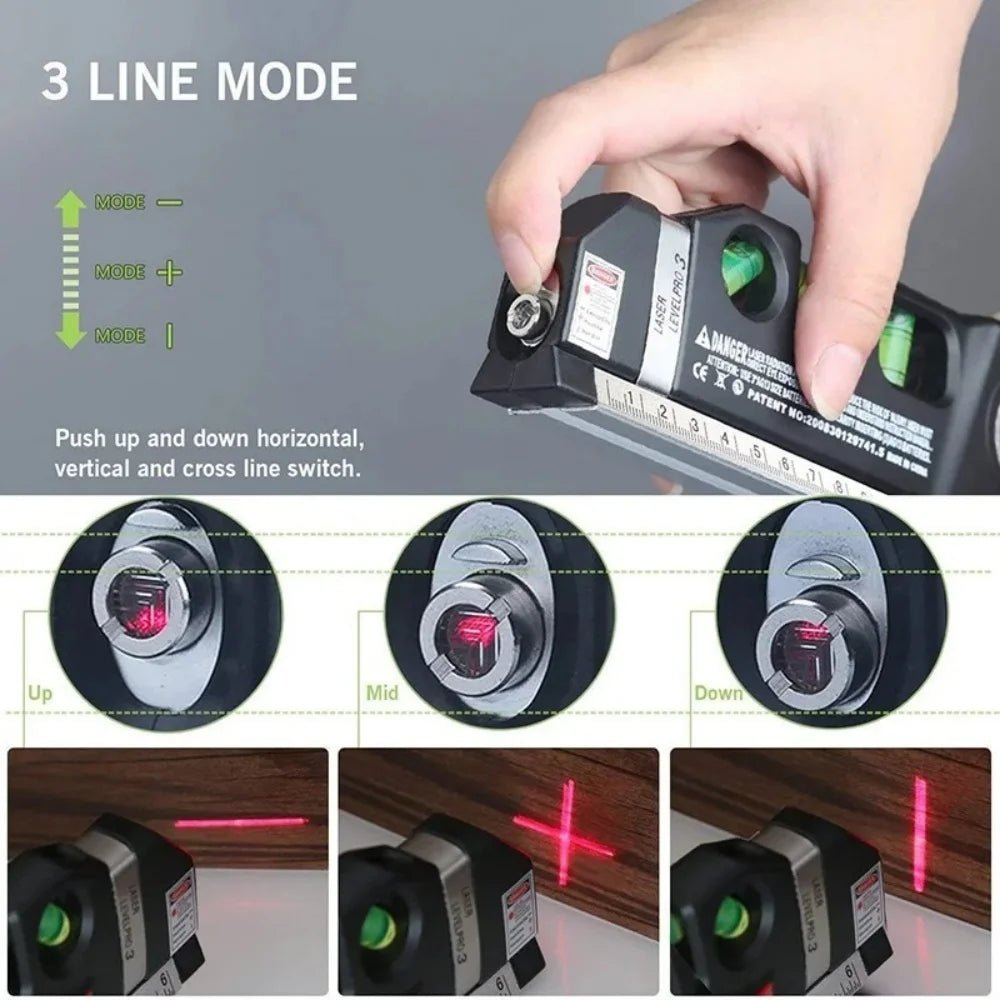 Multipurpose Laser Level Aligner 3 Line Modes Cross Vertical Horizontal Laser Measuring Distance Measurement Tool Anti-slip Grip