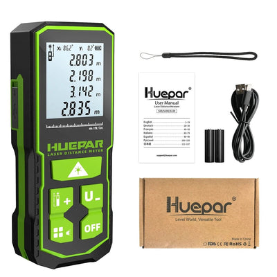 Huepar Laser Distance Measuring Meters Tool with Angle Sensor Rechargeable Digital Green Beam 60M 100M 120M Laser Rangefinder