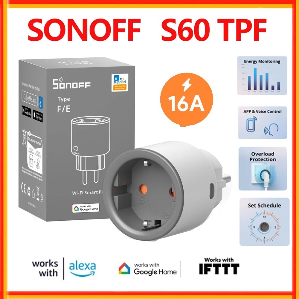 SONOFF S60 TPF EU Smart Plug – 16A WiFi Socket with Energy Monitoring