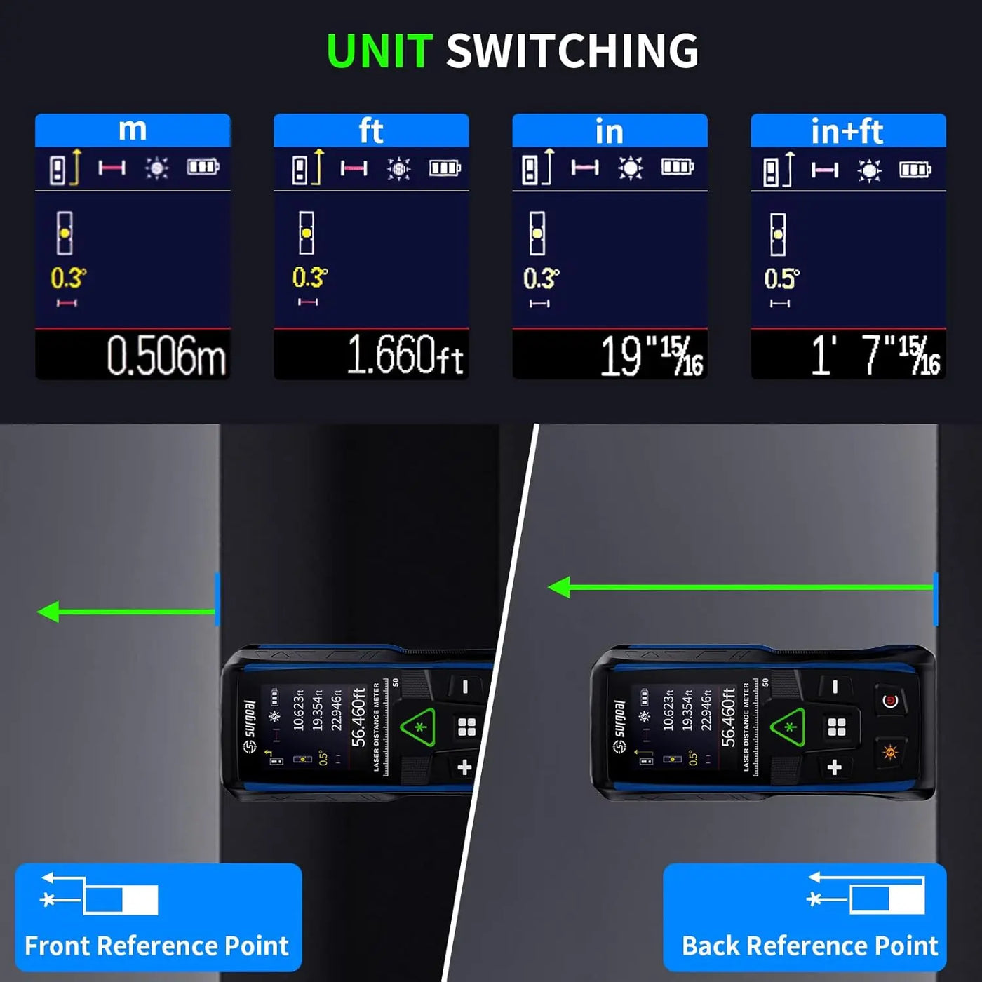 Multifunction 100m 50m Green Laser Rangefinder with Digital Level Color Screen Vibration Laser Tape Distance Meter