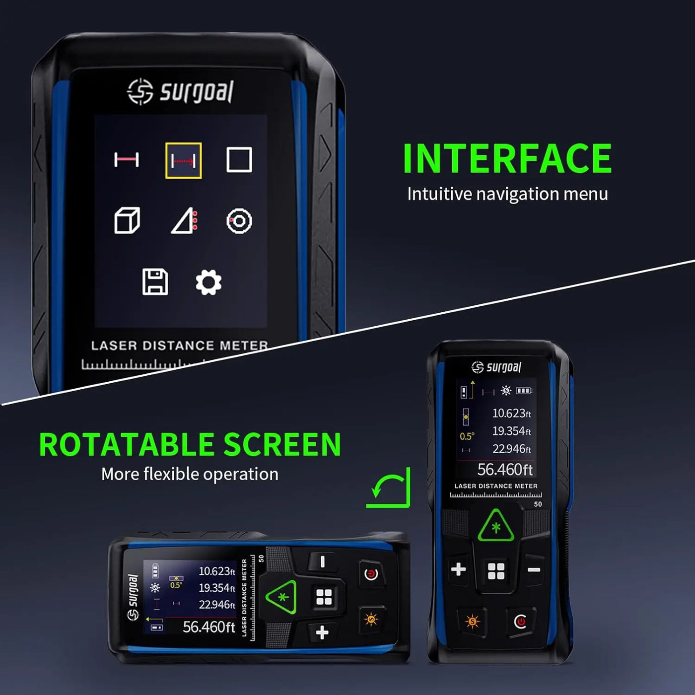 Multifunction 100m 50m Green Laser Rangefinder with Digital Level Color Screen Vibration Laser Tape Distance Meter