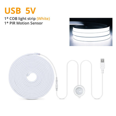 Smart PIR Motion Sensor Super Bright COB LED Strip Neon Light Auto ON/OFF 320leds/m Waterproof for Kitchen,Stair,Wardrobe Decor