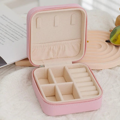 1 Pcs Portable Jewelry Storage Box Pink Home Travel Earrings Necklace Ring Jewelry Box Leather Woman Jewelry Display Box Gift