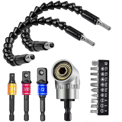 Bendable Drill Extension & Adapter Set – Hex Shank Bits with Universal Socket and Screwdriver Tools