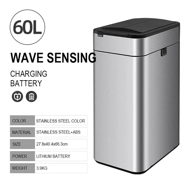 Smart Sensor Trash Can – Stainless Steel Automatic Bin 30–60L