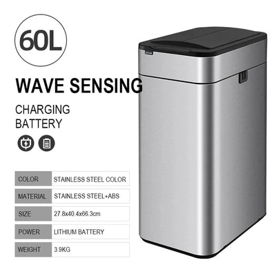 Smart Sensor Trash Can – Stainless Steel Automatic Bin 30–60L