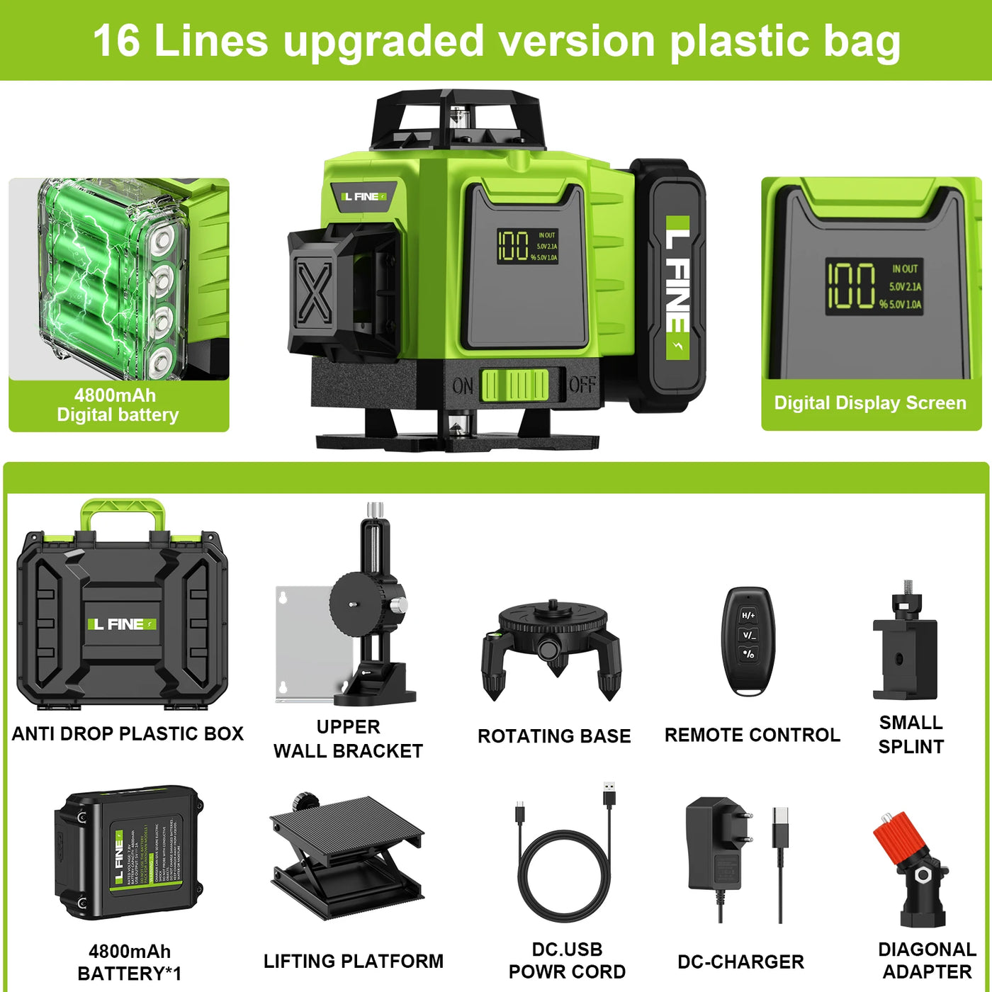 Lfine2/4D16 Lines 360°Self-leveling Laser Levels Optional tripod  And Vertical Professional Laser Level Tool