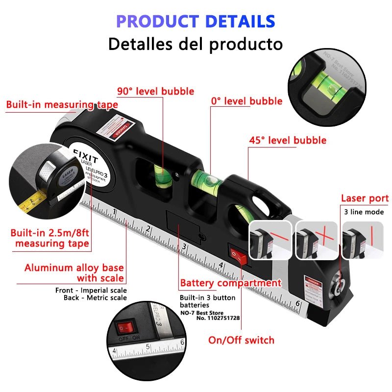 Laser Level Line Tool, Precision Multipurpose Laser Level with Optional Tripod, Adjustable Standard Cross Line Lase 2.5m/8ft