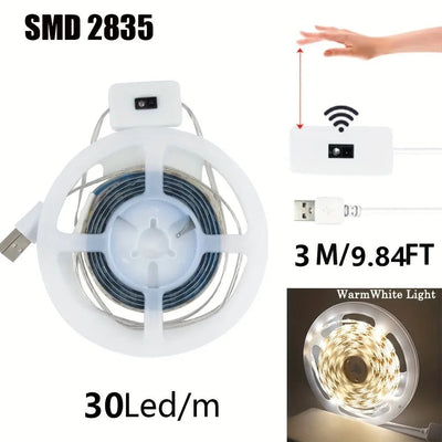LED Strip Light Hand Scan Dimming Motion ON OFF Sensor 5V USB 30LED/M Diode Lights Tape For Closet Decoration Kitchen Lighting