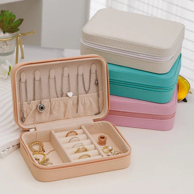 1 Pcs Portable Jewelry Storage Box Pink Home Travel Earrings Necklace Ring Jewelry Box Leather Woman Jewelry Display Box Gift