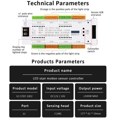 LED Motion Sensor Stair Light Strip Controller DC 12V 24V 32 Channels Smart PIR Night Light Single Corlor Control Flexible Tape