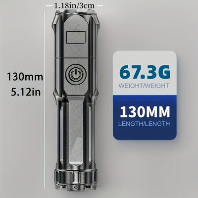 APOLLOFIRE High-Power Zoom Flashlight, 800mAh Rechargeable Battery, Portable Multi-Functional Telescopic Torch for Outdoor & Home Use, Black with Textured Grip, Flashlight Rechargeable